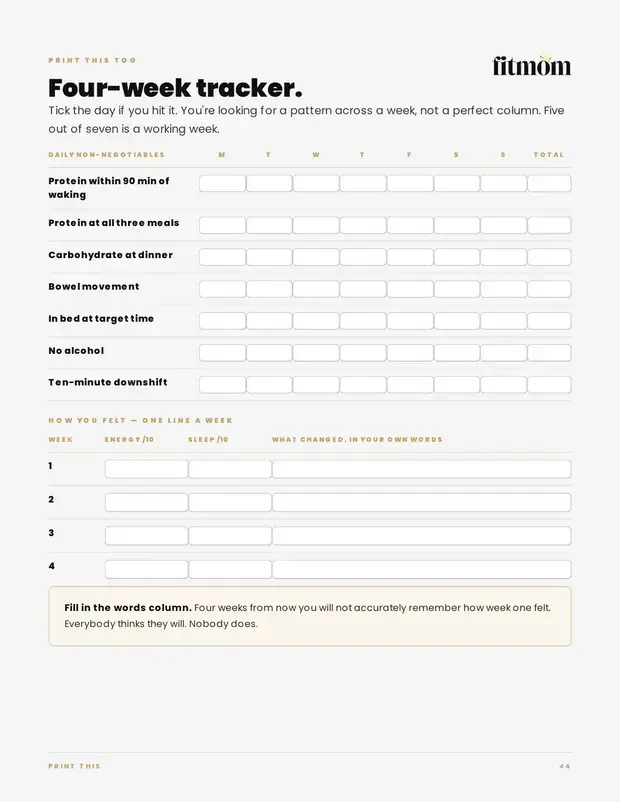 Sample page — the four-week tracker